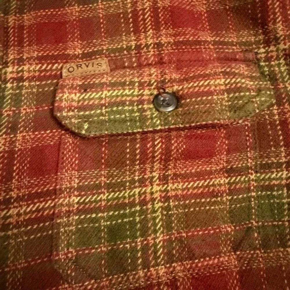 Orvis Mens Heavy Duty Flannel Jacket men Size L‎ Lumberjack Plaid Buttons